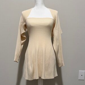 Elegant Cream Knit strapless dress with shall